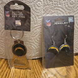NEW  NFL SD CHARGERS BOTTLE  OPENER  RING KEYCHAIN CHARM & A SET  OF EARRINGS 