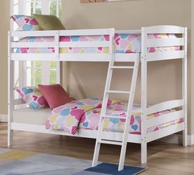 Twin over Twin Bunk Bed, White Color, SKU#10BK002WH