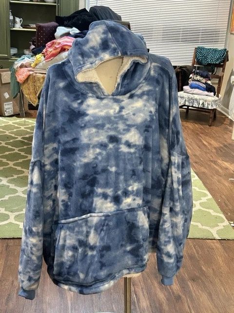 Blue White Tie Dye Huggle Hoodie Plush Minkie Fully Lined