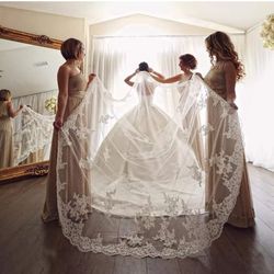 Brand New Embroidered Lace Bridal Wedding Veil With Comb