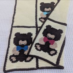 Handmade Crochet Teddy Bear Afghan Blanket – 36” x 55”