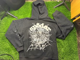 Sp5der Black Hoodie with Web Graphic