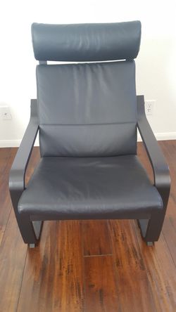Ikea Poang Armchair, Black Leather Chair Cushion, Black-brown