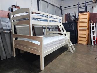 White Wood Twin over Full Bunk Bed