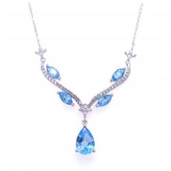 Floral Blue Topaz & Sapphire Necklace in Italian Sterling Silver