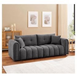 Charcoal Grey Boucle Modern Couch 92in