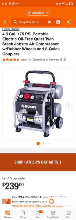 4.5 gallon 175 husky air compressor