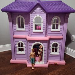 Vintage Little Tikes 3ft Barbie Doll House, Furniture, And Dolls