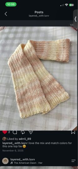 Handknit Scarf in Cream and Blush