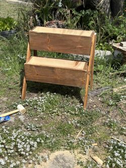 Solid Wood Stained Two Tiered Planter- HAPPY PLANTING!🌼