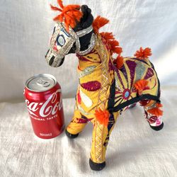 PATCHWORK EMBROIDERED Fabric Horse   12” made from Vintage India Kurtas Boho Hippie Home Decor