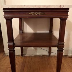 Antique 1800s 1900s Wood Side Table With Marble Countertop