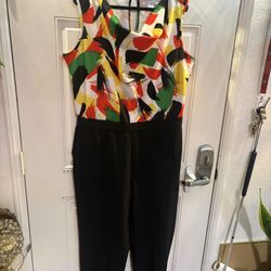 Modamix Plus Size Sleeveless Printed Abstract Jumpsuit Size 16