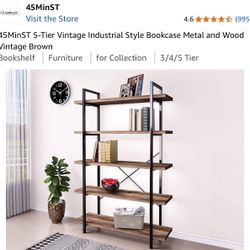 Bookcase Metal and Wood Vintage Brown
