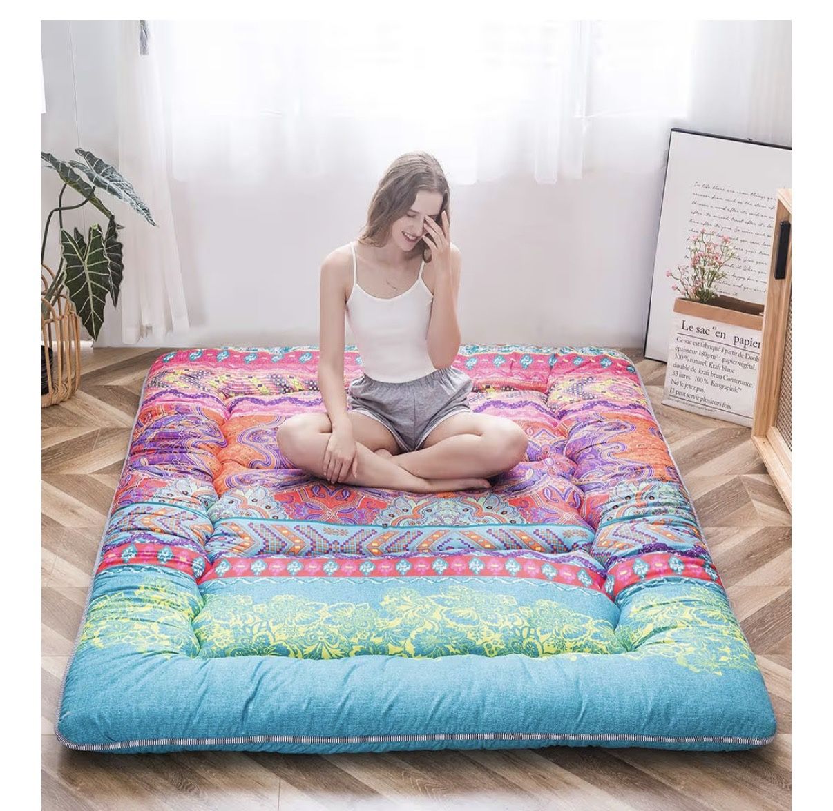 Bohemian Retro Japanese Floor Futon – Full Size (54” x 80”) – 4.5” Thick 🌿 ✨ Opened only for inspection — never used ✨