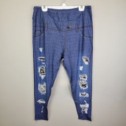 Dren Designs Faux Denim Camo Polyester and Spandex Leggings Extended Plus Size