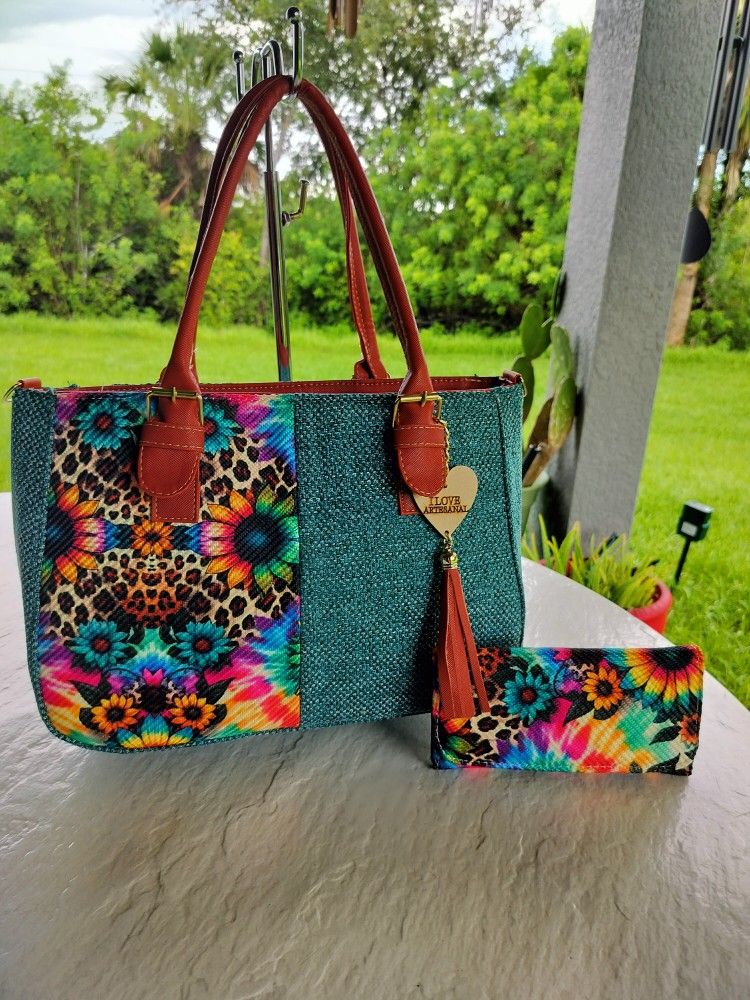 Sunflower Multi And Animal Print Artisanal Purse Bag And Wallet