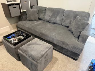 Sofa and 2 storage/seating cubs
