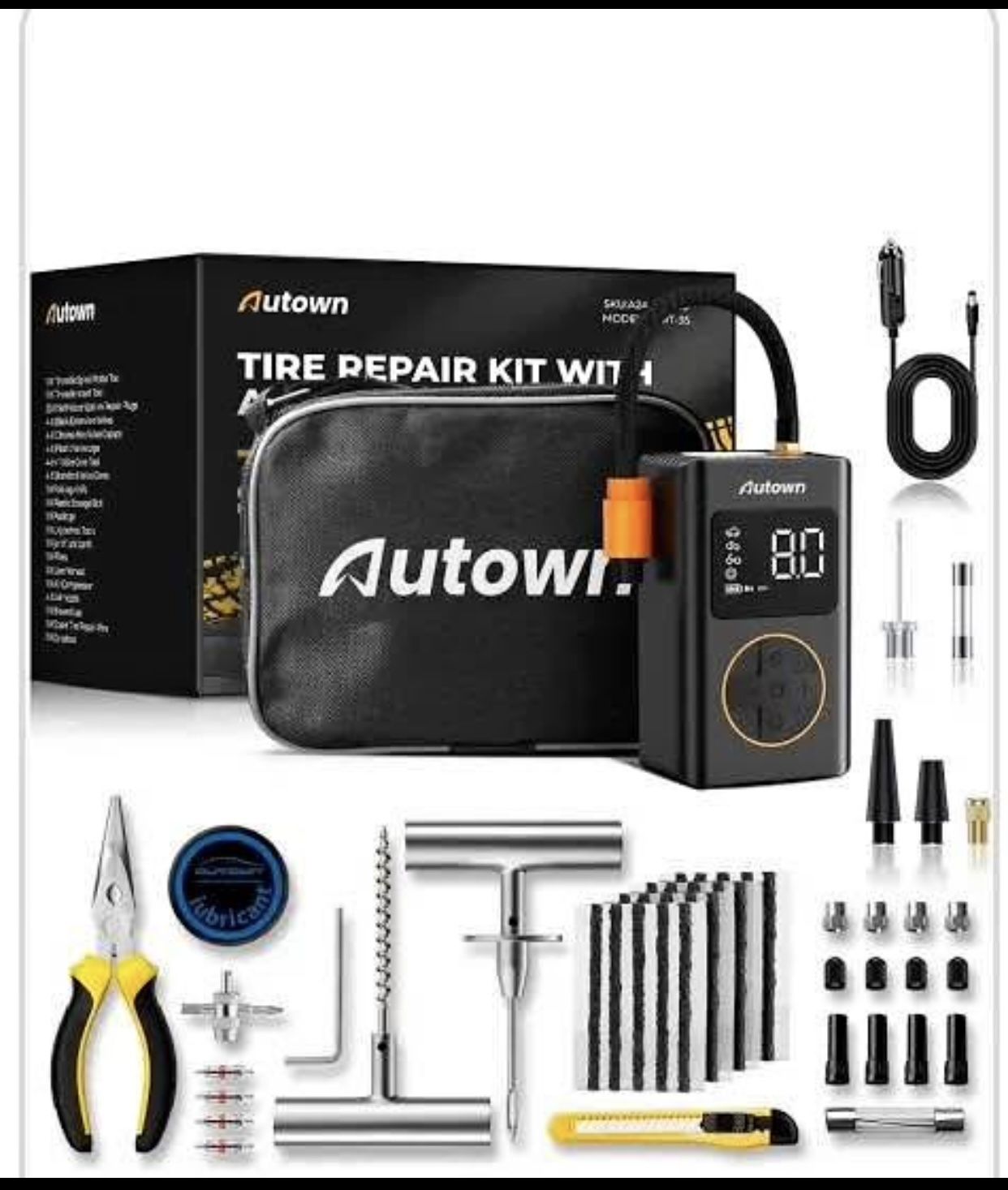 AIR COMPRESSOR AND TIRE REPAIR KIT