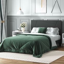 Full Size Bed Frame with Geometric Headboard Black