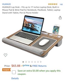 HUANUO Lap Desk - Fits up to 17 inches Laptop Desk, Built in Mouse Pad & Wrist Pad for Notebook, MacBook, Tablet, Laptop Stand with Tablet, Pen & Pho