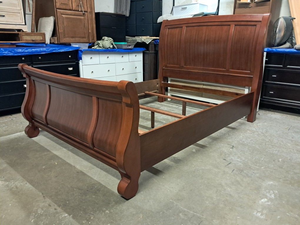 Solid Cherry Wood Queen Sleigh Bed Frame