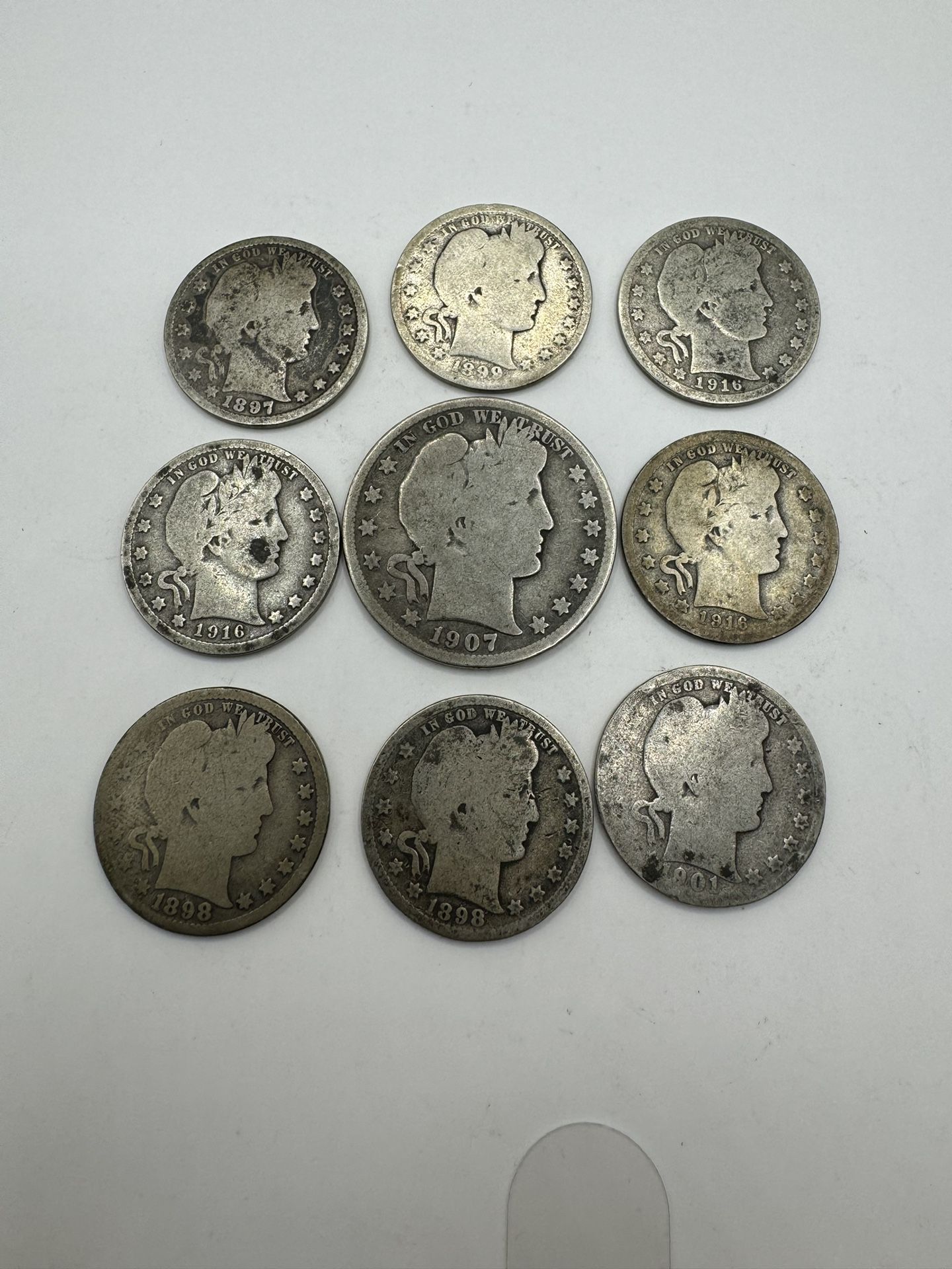 8 Barber Quarters And 1 Barber Half Dollar 90% Silver Coins 