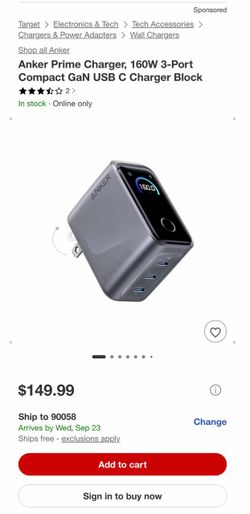Anker Prime Charger, 160W 3-Port Compact GaN USB C Charger Block