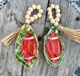 Handmade oyster shell ornaments – football/host hostess gift