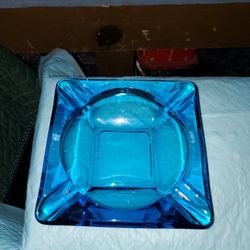 Vintage blue glass Ashtray with 4 slots