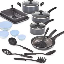 BELLA Cookware/Storage Set with Glass Lids, Nonstick, 21 Piece, Black, NEW