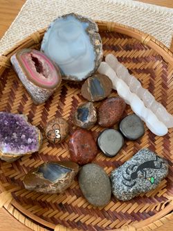 Polished rocks, shells etc