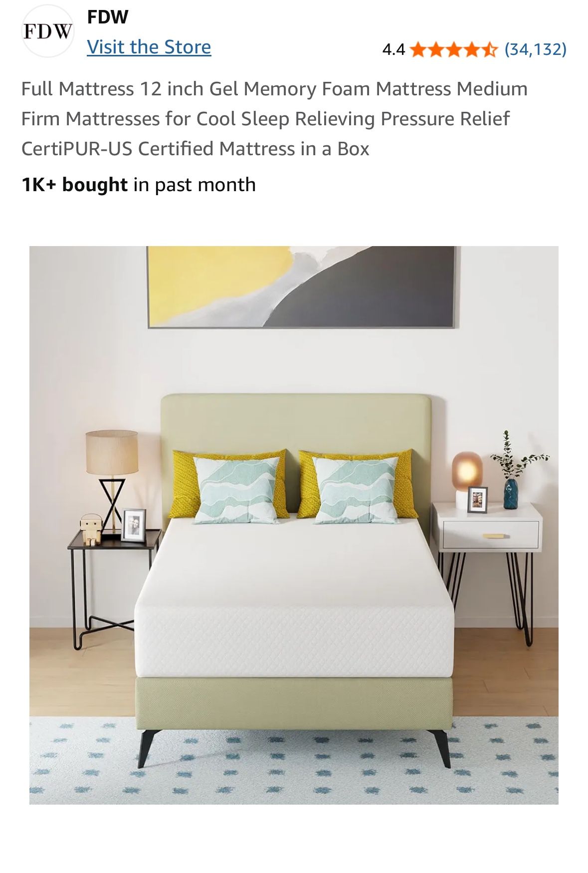 Brand New 12” Gel Memory Foam Mattress – Full Size (Still in Plastic)
