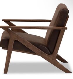 Mid-Century Modern Walnut & Faux Leather Lounge Chair