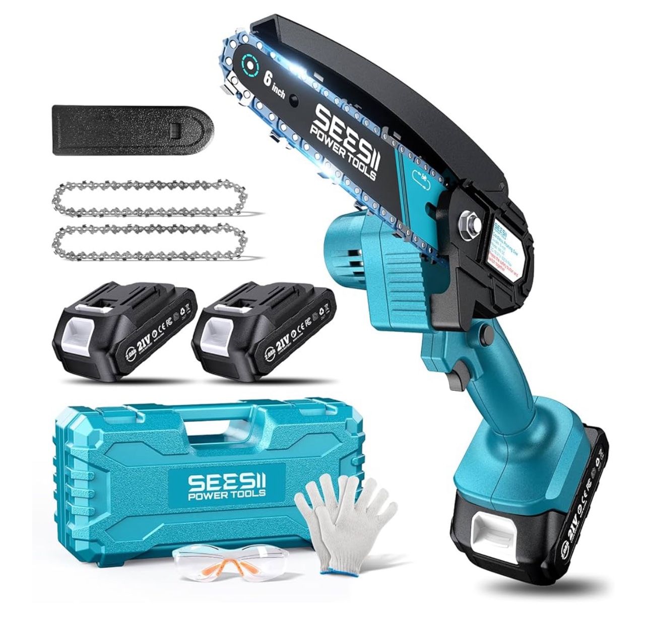 6-inch Mini Chainsaw Cordless, Handheld Electric Power Chain Saw with 2 Batteries, for Tree Trimming Wood Cutting, Best Gifts for Father, Dad, Husband