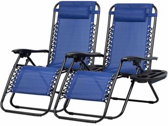#C Nazhura Set of 2 Relaxing Recliners Patio Chairs Adjustable Steel Mesh Zero Gravity Lounge Chair Beach Chairs with Pillow and Cup Holder (Blue)$50