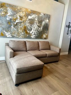 Crate & Barrel Beige Taupe 90" Reversible Storage Chaise Lounge Sectional Sofa-