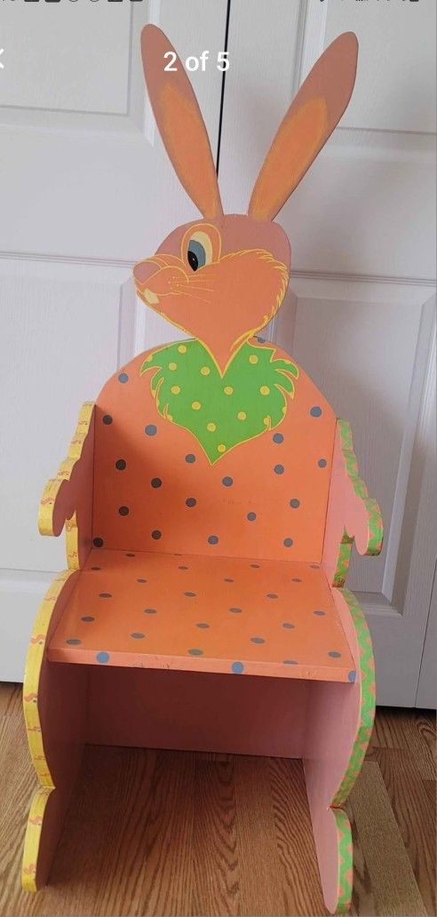 Handmade one of a kind hand painted solid wood rabbit chair