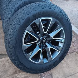 2024 NEW OEM GMC TIRES AND WHEELS 20 INCH CHEVY TAHOE RST  TIRES GOODYEAR ALL-TERRAIN 100 % DOT 2523 $ 1650