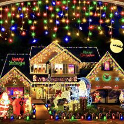Christmas Lights Decorations Outdoor, 1600LED 164FT Ice Fairy Lights 8 Modes 320 Drops Fairy String Lights for Christmas Decor Eaves Party Yard Garden