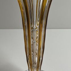 Vintage Art Deco Cut Glass Vase with Amber Fluting