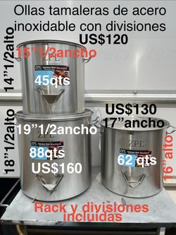 Ollas tamaleras de acero inoxidable con divisiones