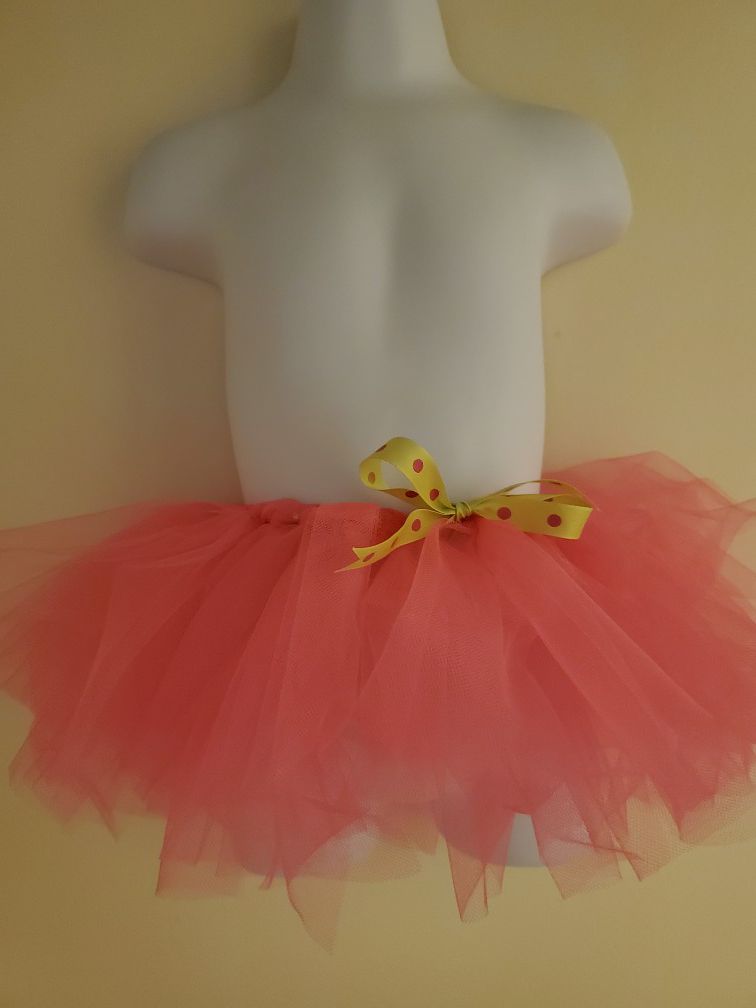 Bright Pink Fuchsia Elastic Waist Tutu with Green Bow for Baby, Infant Handmade by Me