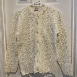 Vintage Wintuk Chris Ann Originals Cream Cable Knit Cardigan Sweater – 100% Orlon Acrylic – Made in USA – Women’s Small