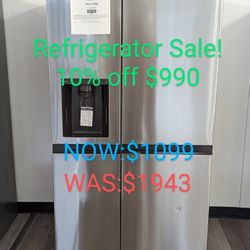 27cu Side By Side Refrigerator with External Water/Ice Dispenser, Pocket Handles and Craft Ice 