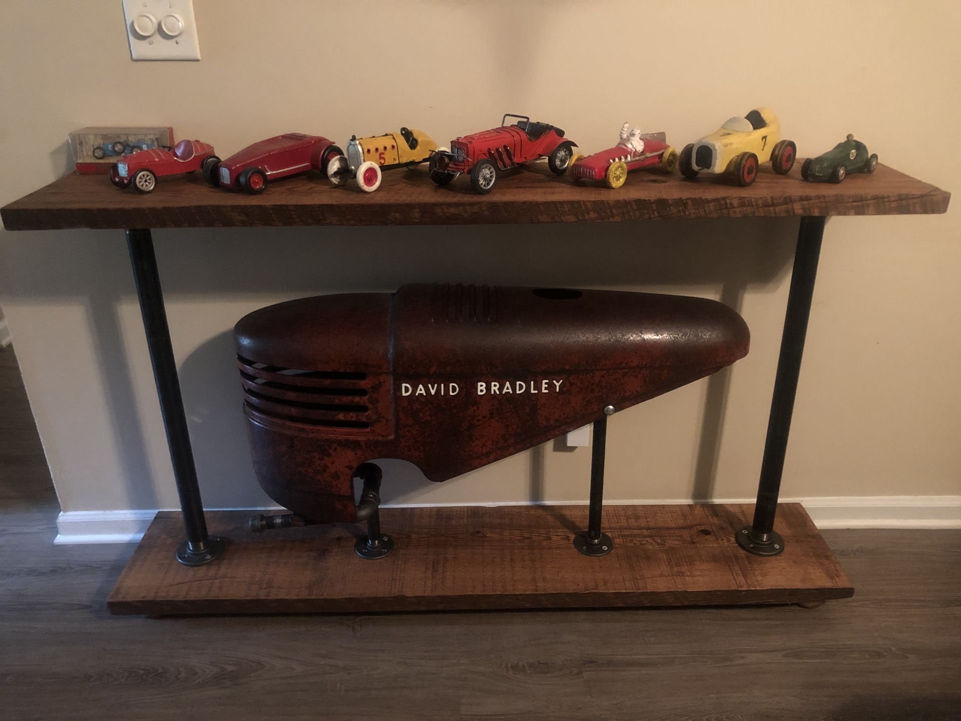 Vintage industrial farmhouse tractor accent table
