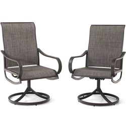 Patio Swivel Dining Chairs Set of 2, Outdoor Kitchen Garden Porch Chair with Textilene Mesh Fabric, Patio Furniture Gentle Rocker Chair with Back, Bro