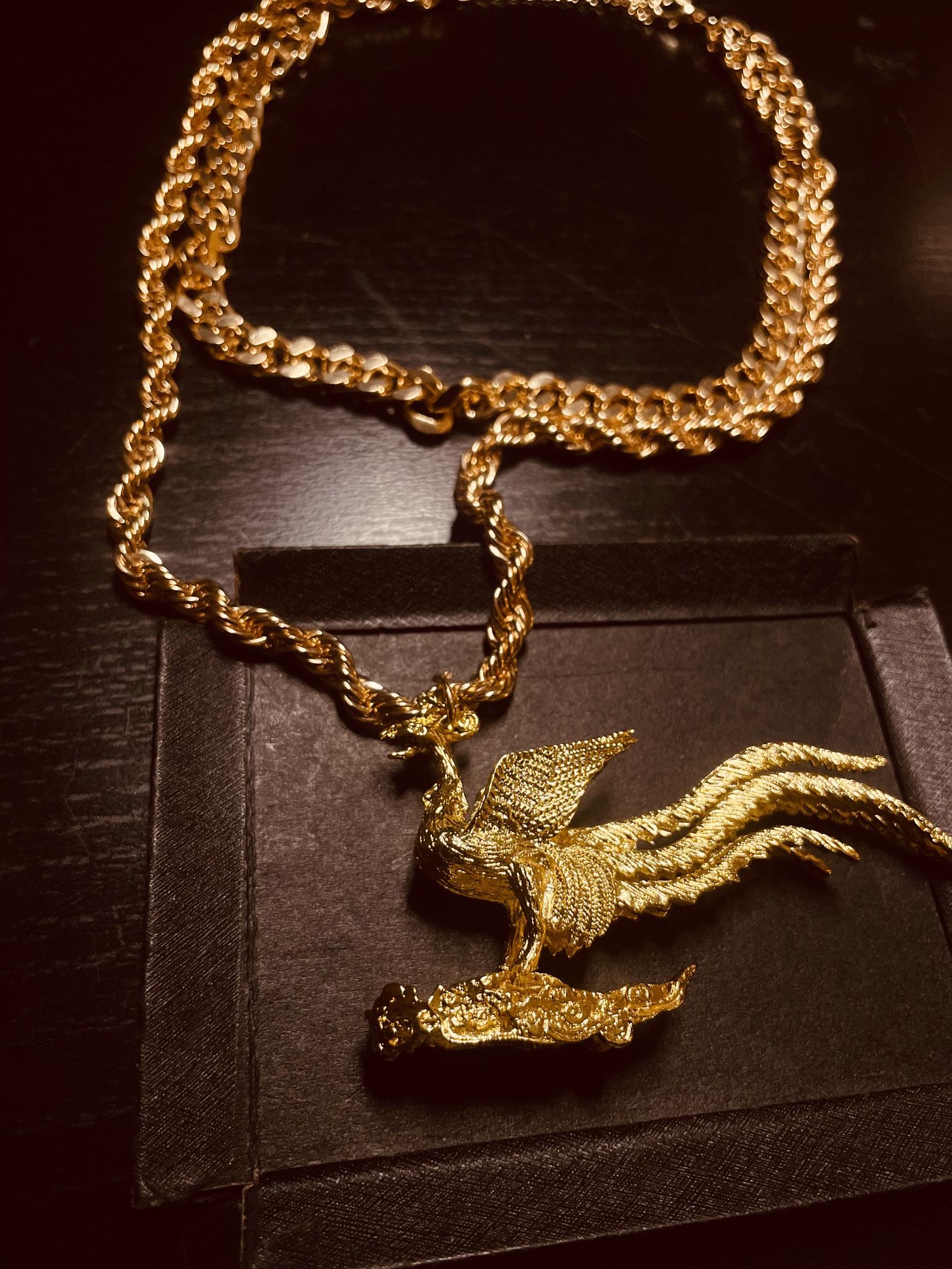 Men’s Or Women’s Hip hop Phoenix Titanium Steel and gold necklace
