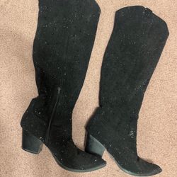 Size 10 10.5 Black Rhinestone Tall Cowboy Cowgirl Western Boho Festival Boots Shoes 