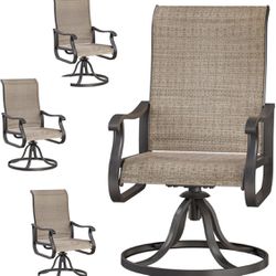 Patio Swivel Chairs Set of 4, Outdoor Dining Chairs with High Back, All-Weather Swivel Rocker Chair for Lawn, Porch or Garden (Brown)